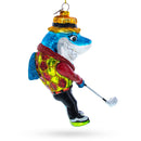 Shark Playing Golf Blown Glass Christmas Ornament