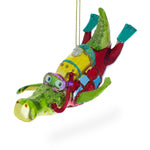 Alligator as a Scuba Diver Blown Glass Christmas Ornament