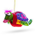 Elegant Mrs. Sea Turtle Blown Glass Christmas Ornament