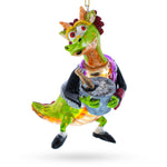 Dragon Clutching Champagne Blown Glass Christmas Ornament
