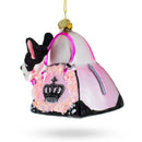 Boston Terrier in Pink Handbag Glass Christmas Ornament