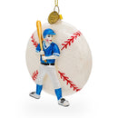 Slugging Baseball Player Blown Glass Christmas Ornament