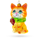 Orange Tabby Cat with Scarf Glass Christmas Ornament
