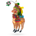 Colorful Lama Carrying Gifts Blown Glass Christmas Ornament