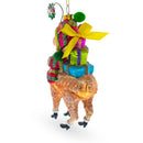 Colorful Lama Carrying Gifts Blown Glass Christmas Ornament