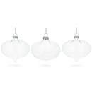 Set of 3 Onion Shape Blown Clear Glass Christmas Ornament 4.15 Inches (105 mm)