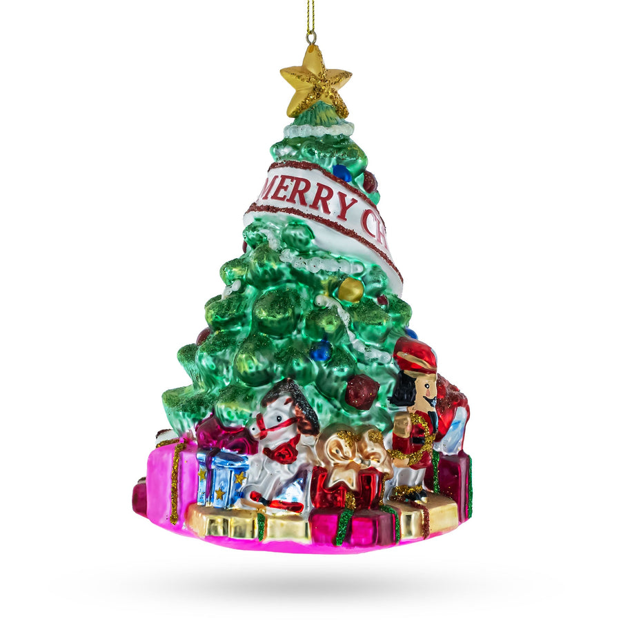 Charming Christmas Tree with Gifts Glass Christmas Ornament