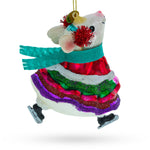 Graceful Mouse on Ice Skates Blown Glass Christmas Ornament