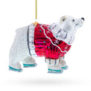 Polar Bear Wearing a Festive Sweater Blown Glass Christmas Ornament