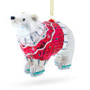 Polar Bear Wearing a Festive Sweater Blown Glass Christmas Ornament