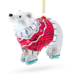 Polar Bear Wearing a Festive Sweater Blown Glass Christmas Ornament