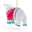 Polar Bear Wearing a Festive Sweater Blown Glass Christmas Ornament