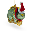 Chameleon in Santa Hat Blown Glass Christmas Ornament