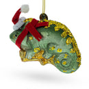 Chameleon in Santa Hat Blown Glass Christmas Ornament