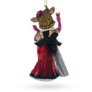 Elegant Cow Sipping Red Wine Blown Glass Christmas Ornament