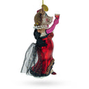 Elegant Cow Sipping Red Wine Blown Glass Christmas Ornament