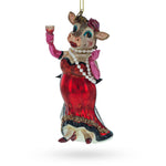 Elegant Cow Sipping Red Wine Blown Glass Christmas Ornament