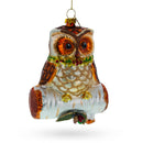 Wise Owl on Branch Blown Glass Christmas Ornament