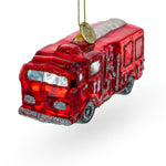 Gleaming Firetruck Blown Glass Christmas Ornament