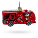 Gleaming Firetruck Blown Glass Christmas Ornament
