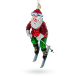 Santa on Skis Blown Glass Christmas Ornament