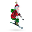 Santa on Skis Blown Glass Christmas Ornament