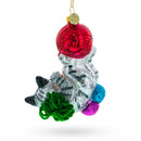 Whimsical Kitten Tangled in Yarn Balls Blown Glass Christmas Ornament