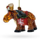Festive Moose with Twinkling Lights Glass Christmas Ornament
