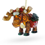 Festive Moose with Twinkling Lights Glass Christmas Ornament