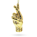Golden Lucky Crossed Fingers Sign Language Blown Glass Christmas Ornament