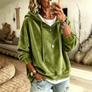 Womens Casual Solid-Color Hooded Long-Sleeve Top With Drawstring
