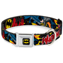 Batman Full Color Black Yellow Seatbelt Buckle Collar - Batman in Action WHOOM! Red Skyline