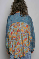 POL Patchwork Mixed Textured Paisley Floral Stripe Long Sleeve Shirt