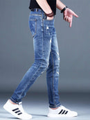 Ripped Fleece Slim-fit Stretch Jeans