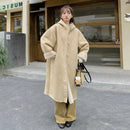 Windproof Stand Collar Hooded Loose Single-breasted Khaki Retro Fur Coat