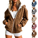 Womens Leopard-Print Hooded Zip-Up Sweatshirt Jacket