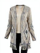Style and Co Jacquard Knit Fringed-Hem Long Cardigan, Size Small
