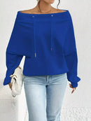 Off-Shoulder Drawstring Sweatshirt