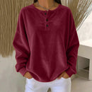 Women's Loose-fitting Round-neck Solid-color Button Sweatshirt