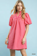 Umgee Seersucker Puff Sleeve Dress