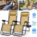 2Packs Zero Gravity Lounge Chair w/ Dual Side Tray 330lbs Load Foldable Recliner Chair w/ Stress Relief Pillow Patio Poolside Beach Lying Chair