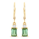 1.28 Carat Genuine Green Tourmaline and White Diamond 14K Yellow Gold Earrings