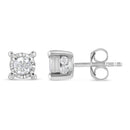 .925 Sterling Silver 1.0 Cttw Round Brilliant-Cut Diamond Miracle-Set Solitaire Stud Earrings (H-I Color, I2-I3 Clarity)