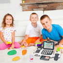 Kids Cash Register Pretend Play Cashier Toy with Scanner Calculator Credit Card Money Grocery Products Educational Toy Gift for Kids Aged 3 4 5 6 Year