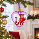 I Love Cats Glass Heart Christmas Ornament