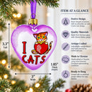 I Love Cats Glass Heart Christmas Ornament