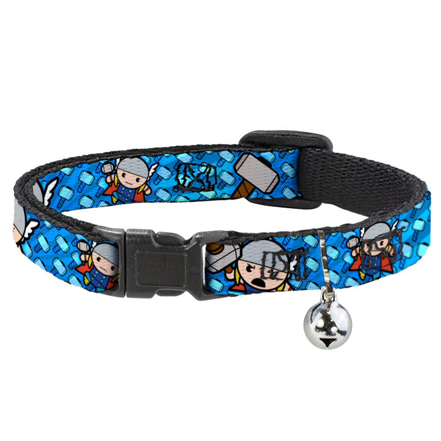 MARVEL UNIVERSE Cat Collar Breakaway - Kawaii Thor Poses Hammer Monogram Blues