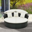 Clamshell Patio Round Daybed Wicker with Retractable Canopy and Pillows