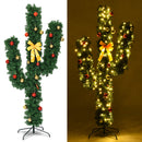 6 Feet Artificial Cactus PVC Christmas Tree with LED Lights and Ball Ornaments