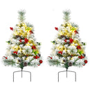 2 Feet Set of 2 Pre-lit Pathway Flocked Christmas Trees Battery Powered